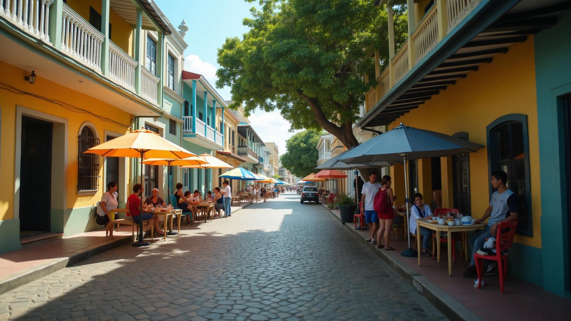 Bustling colonial street scene in historic Bridgetown